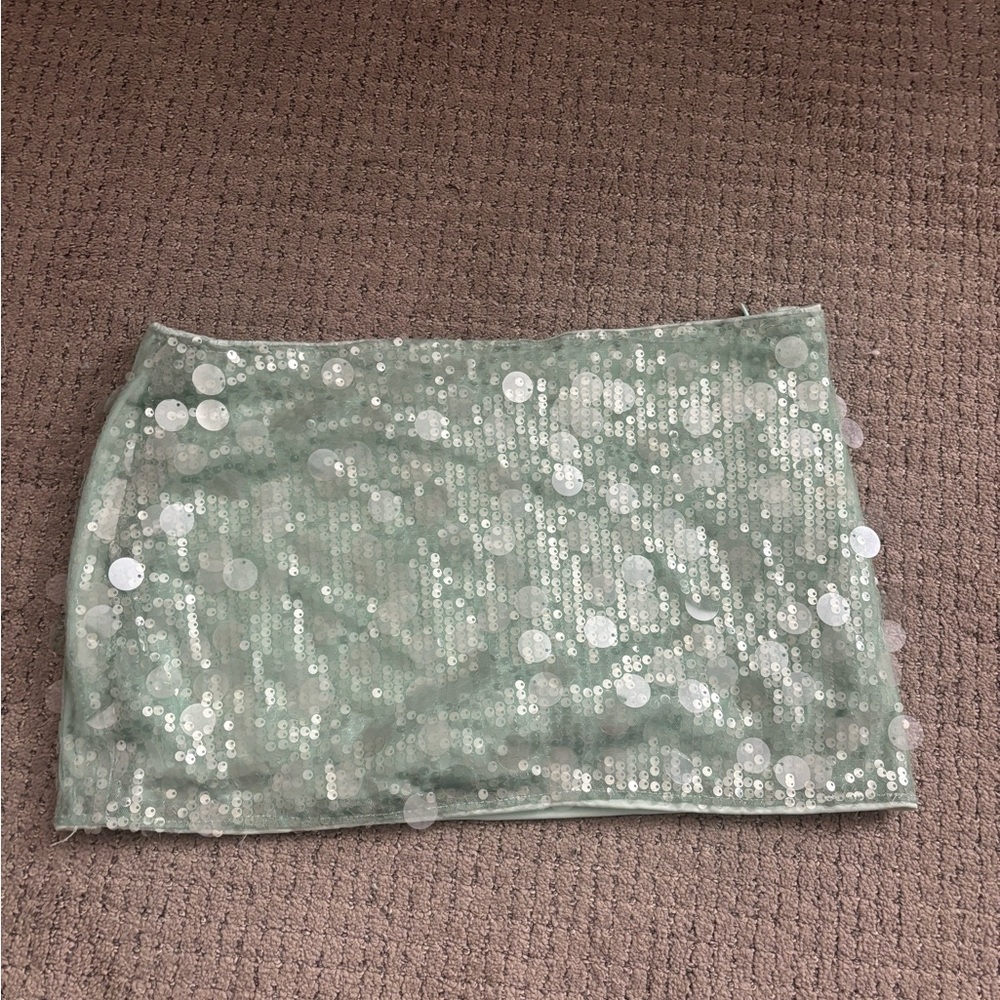 Sequin Embellished Green Skirt
